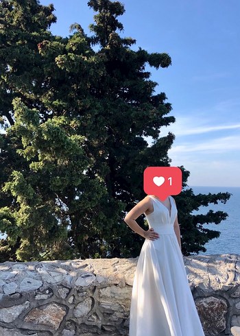 V Yakalı Beyaz  Gelinlik - Görsel 8