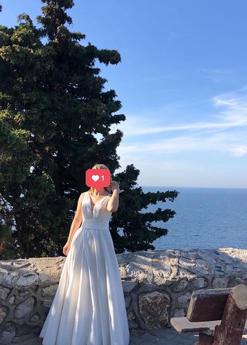 V Yakalı Beyaz  Gelinlik - Görsel 6