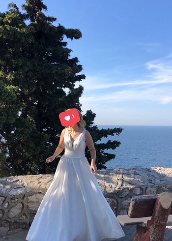 V Yakalı Beyaz  Gelinlik - Görsel 5