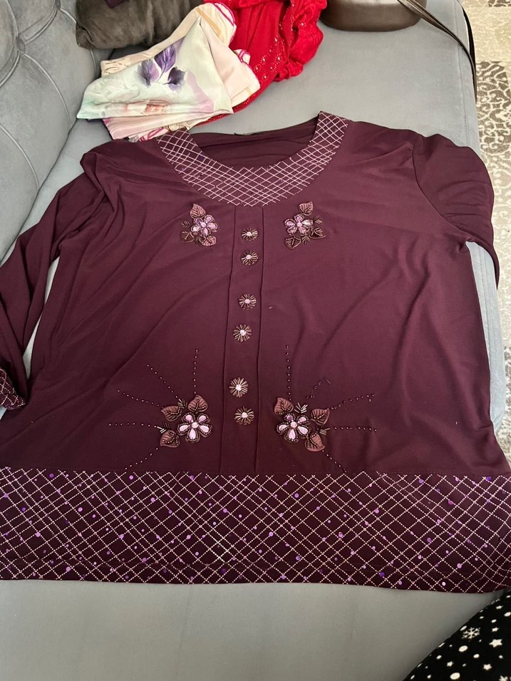 Boncuk İşlemeli Bordo Kadın penye - Görsel 2