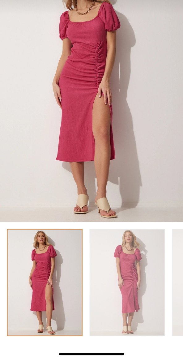 Pembe Straplez Midi Kadın Elbise - Görsel 3