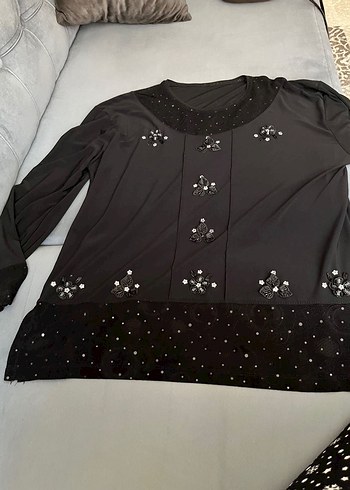 Pul İşlemeli Siyah Gotik Kadın Bluz - Görsel 2