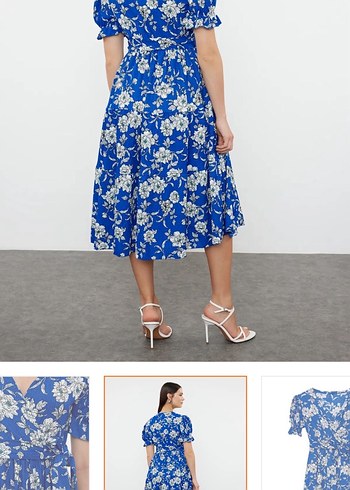 Mavi Çiçek Desenli Bohem Midi Elbise - Görsel 6