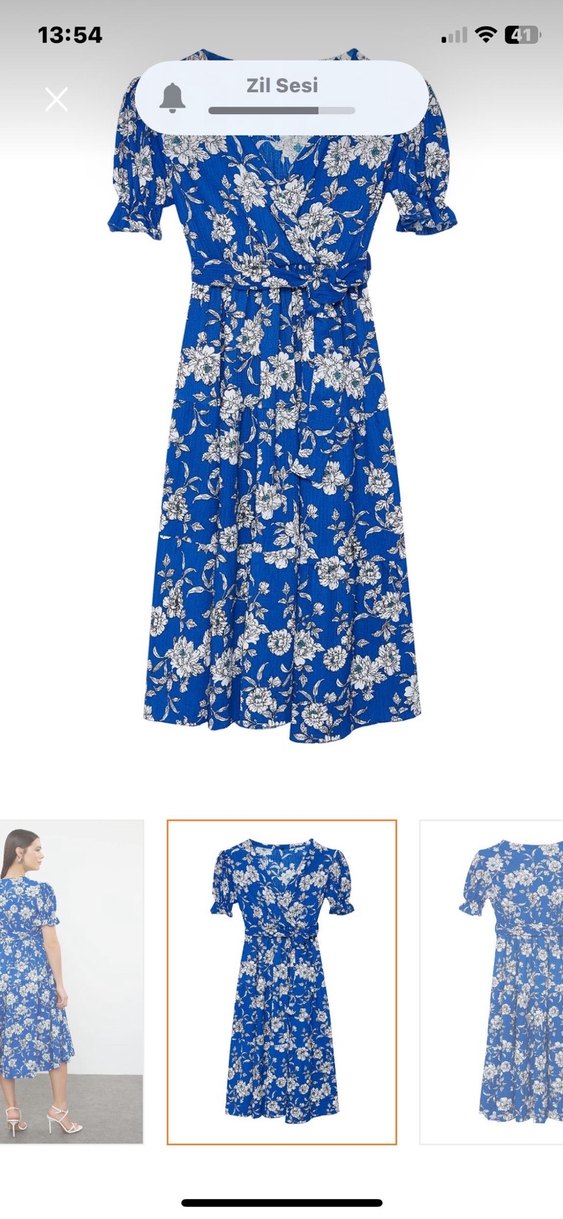 Mavi Çiçek Desenli Bohem Midi Elbise - Görsel 5