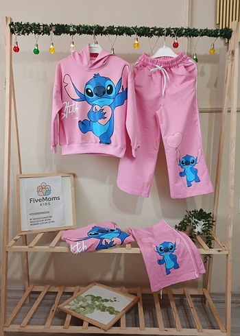 Pembe Nakışlı Kız Çocuk Sweatshirt ve Eşofman Takımı - Görsel 3