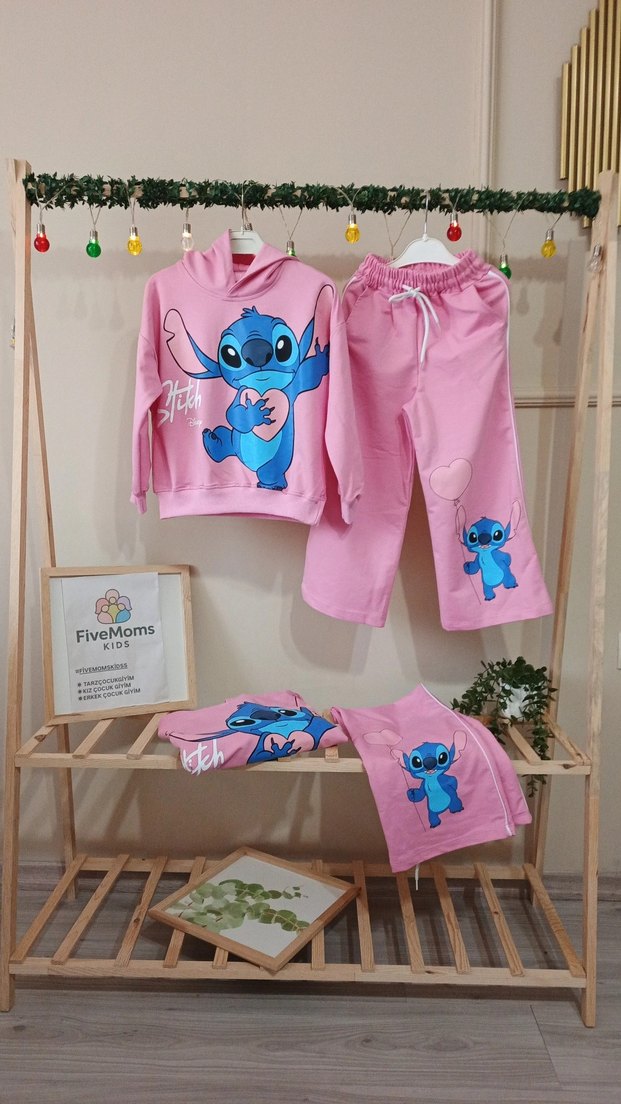 Pembe Nakışlı Kız Çocuk Sweatshirt ve Eşofman Takımı - Görsel 3