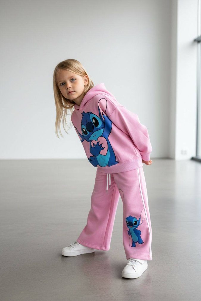 Pembe Nakışlı Kız Çocuk Sweatshirt ve Eşofman Takımı - Görsel 2