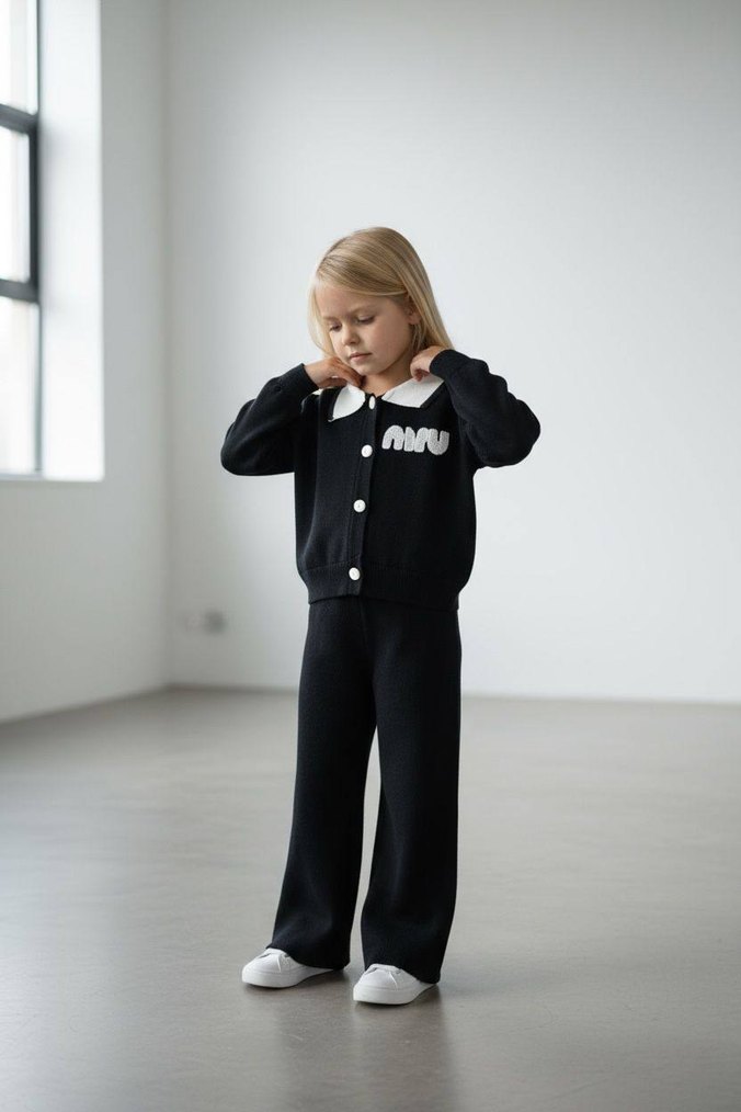 Siyah Rahat Kesim Kız Eşofman Takımı - Görsel 3