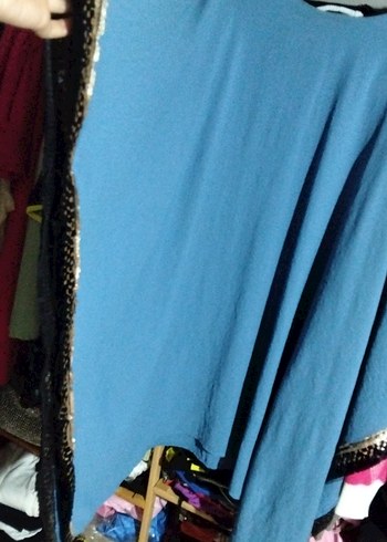 Koyu Mavi Dökümlü Bohem Kadın kimono - Görsel 3