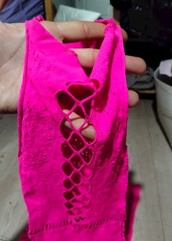 Pembe Dantelli kisa vucut Elbise - Görsel 4