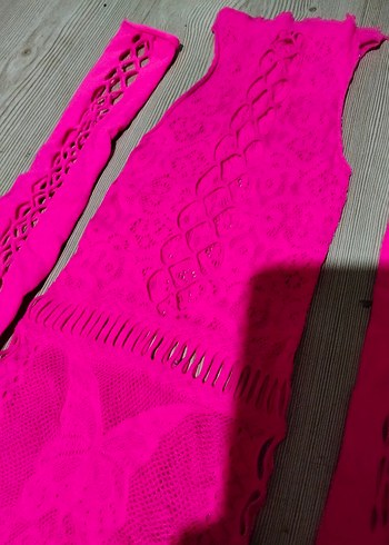 Pembe Dantelli kisa vucut Elbise - Görsel 2