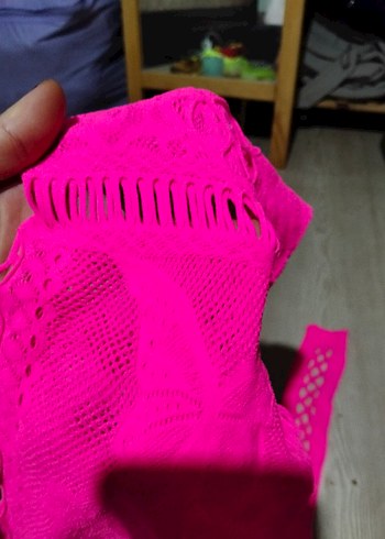 Pembe Dantelli kisa vucut Elbise - Görsel 3