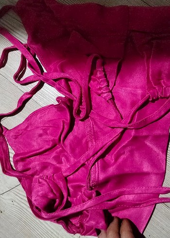 Pembe Parlak Mini Bustier - Görsel 2