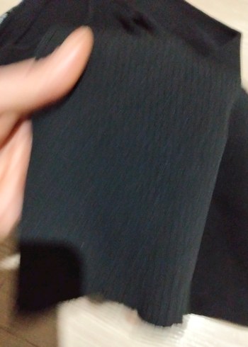 Siyah V Yakalı Drapeli Triko Elbise - Görsel 5