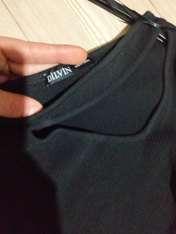 Siyah V Yakalı Drapeli Triko Elbise - Görsel 4