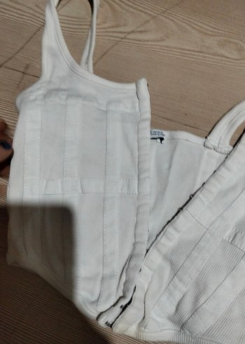 Beyaz Keten Fermuarlı Strappy Bustier - Görsel 2