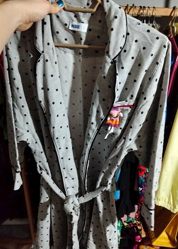 Gri Puantiyeli Uzun Kadın Sabahlık - Görsel 4