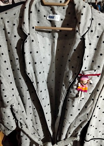 Gri Puantiyeli Uzun Kadın Sabahlık - Görsel 2