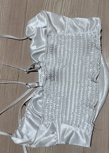 beyaz Saten Askılı Straplez Büstiyer - Görsel 2