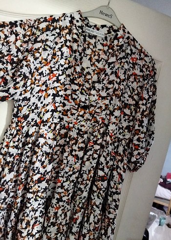 V Yaka Pilili Bohem Gri Çok Renkli elbise - Görsel 2