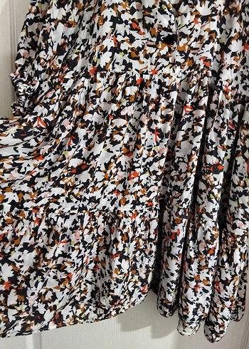 V Yaka Pilili Bohem Gri Çok Renkli elbise - Görsel 4