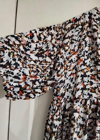 V Yaka Pilili Bohem Gri Çok Renkli elbise - Görsel 5