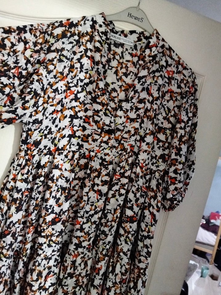 V Yaka Pilili Bohem Gri Çok Renkli elbise - Görsel 2