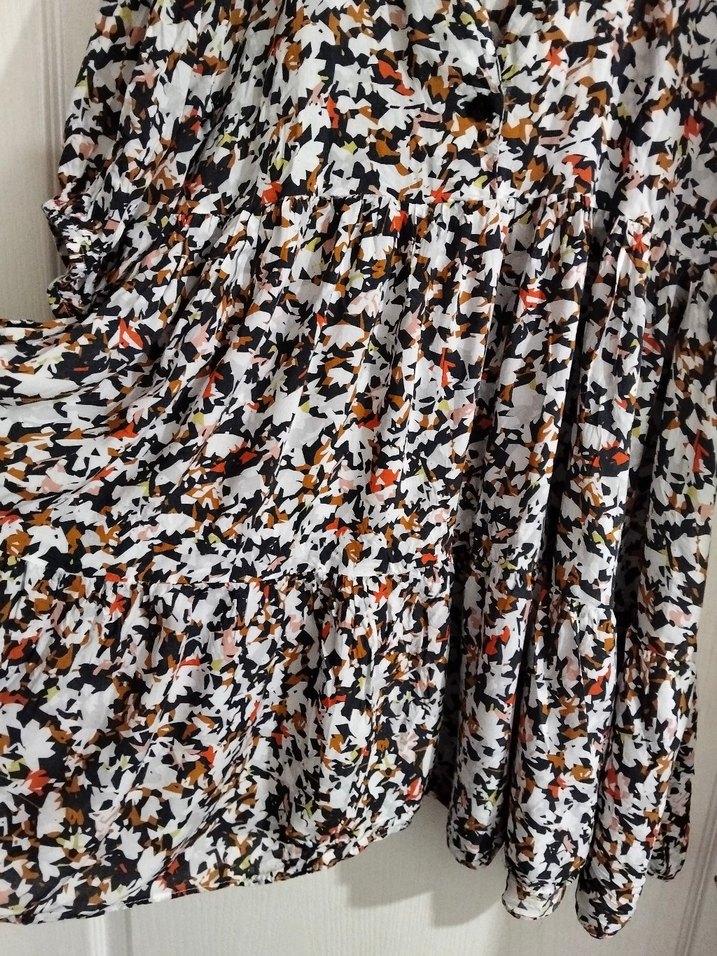 V Yaka Pilili Bohem Gri Çok Renkli elbise - Görsel 4