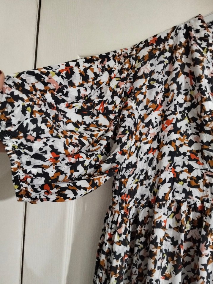 V Yaka Pilili Bohem Gri Çok Renkli elbise - Görsel 5