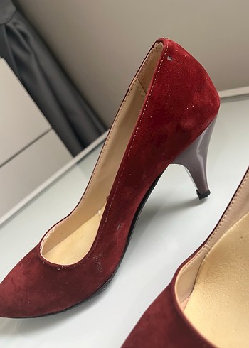 Bordo Süet Tokalı Stiletto Topuklu Kadın Ayakkabı - Görsel 2