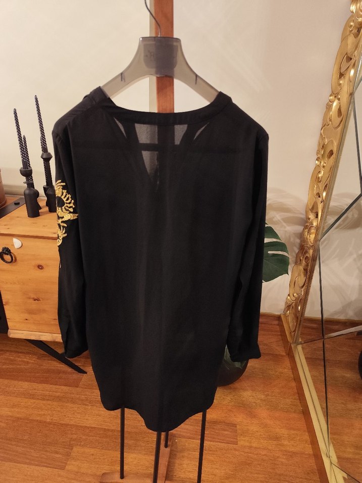 Twist marka Siyah Uzun Kollu V Yakalı şifon Kadın Bluz - Görsel 2