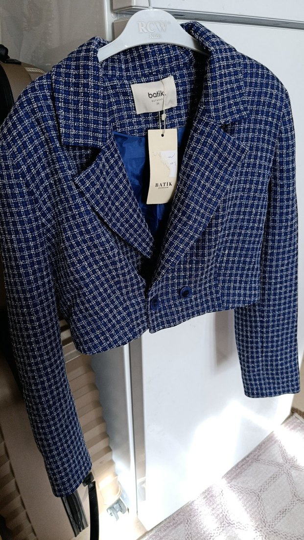 Mavi Desenli Düğmeli Kadın Blazer Ceket - Görsel 2