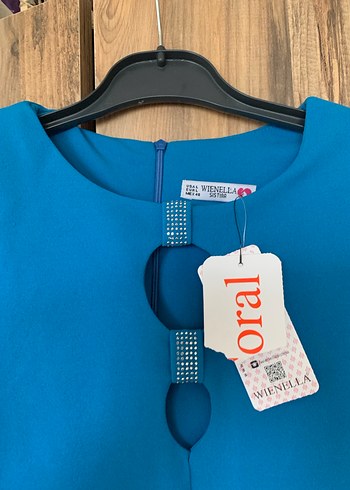 Yuvarlak yaka Uzun Kollu Mavi elbise - Görsel 2