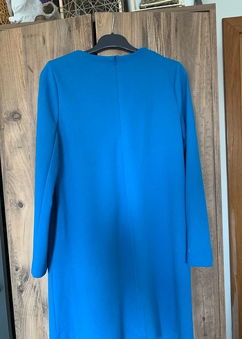 Yuvarlak yaka Uzun Kollu Mavi elbise - Görsel 3