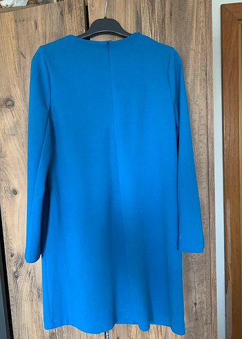 Yuvarlak yaka Uzun Kollu Mavi elbise - Görsel 4