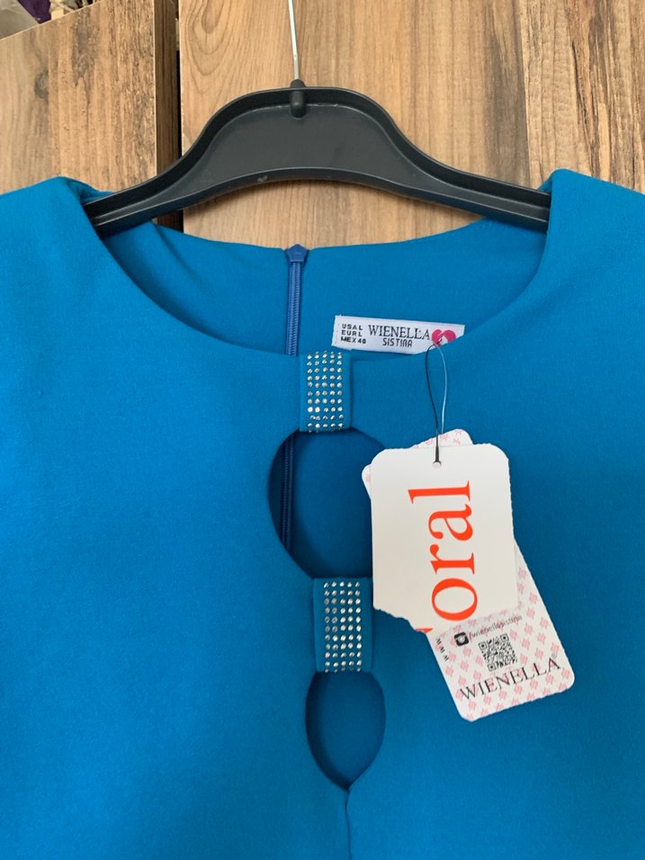 Yuvarlak yaka Uzun Kollu Mavi elbise - Görsel 2