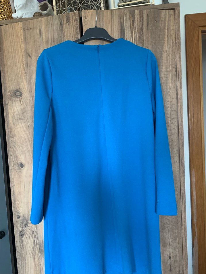 Yuvarlak yaka Uzun Kollu Mavi elbise - Görsel 3