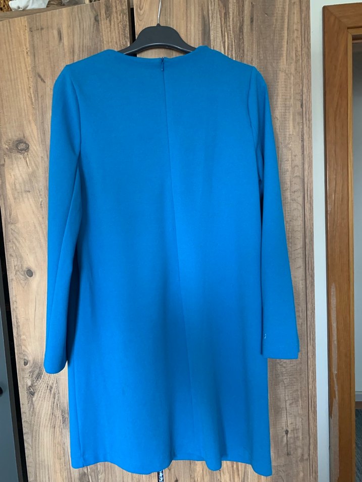 Yuvarlak yaka Uzun Kollu Mavi elbise - Görsel 4