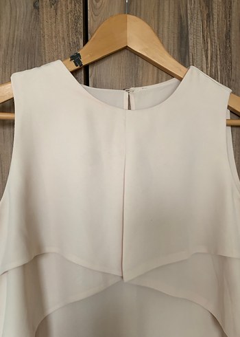 Bej Drapeli Kolsuz Midi Bluz - Görsel 2