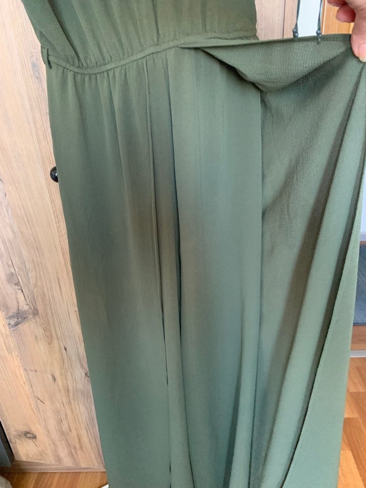 Yeşil V Yakalı Uzun Askılı astarlı tulum - Görsel 2