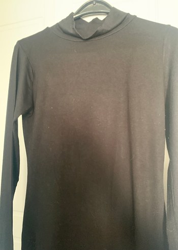 Siyah Yüksek Yakalı Uzun Kollu penye elbise - Görsel 3