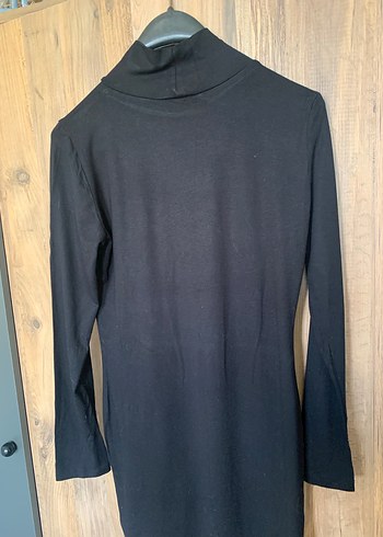 Siyah Yüksek Yakalı Uzun Kollu penye elbise - Görsel 2