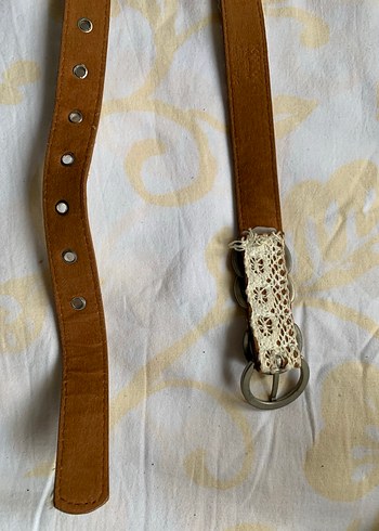 Krem dantel kaplı deri Vintage Bohem Kemer - Görsel 3