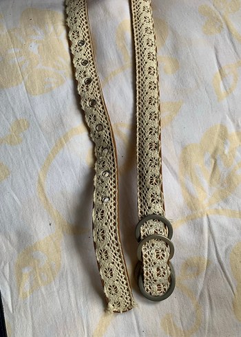 Krem dantel kaplı deri Vintage Bohem Kemer - Görsel 2