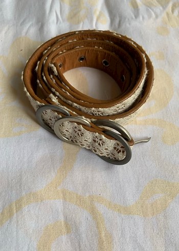 Krem dantel kaplı deri Vintage Bohem Kemer - Görsel 4