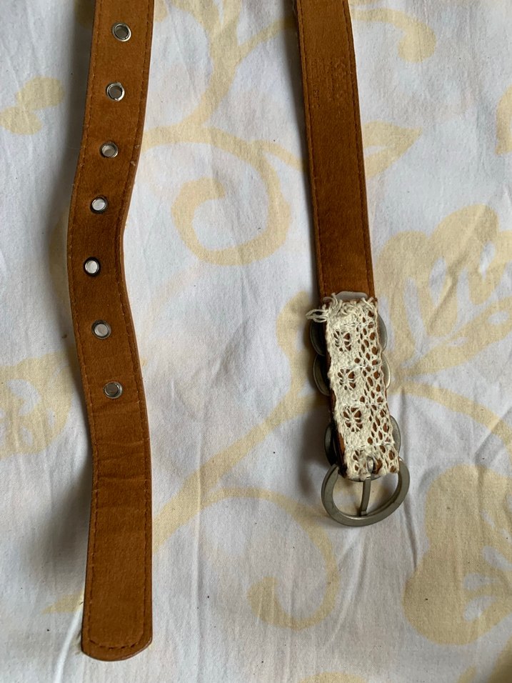 Krem dantel kaplı deri Vintage Bohem Kemer - Görsel 3