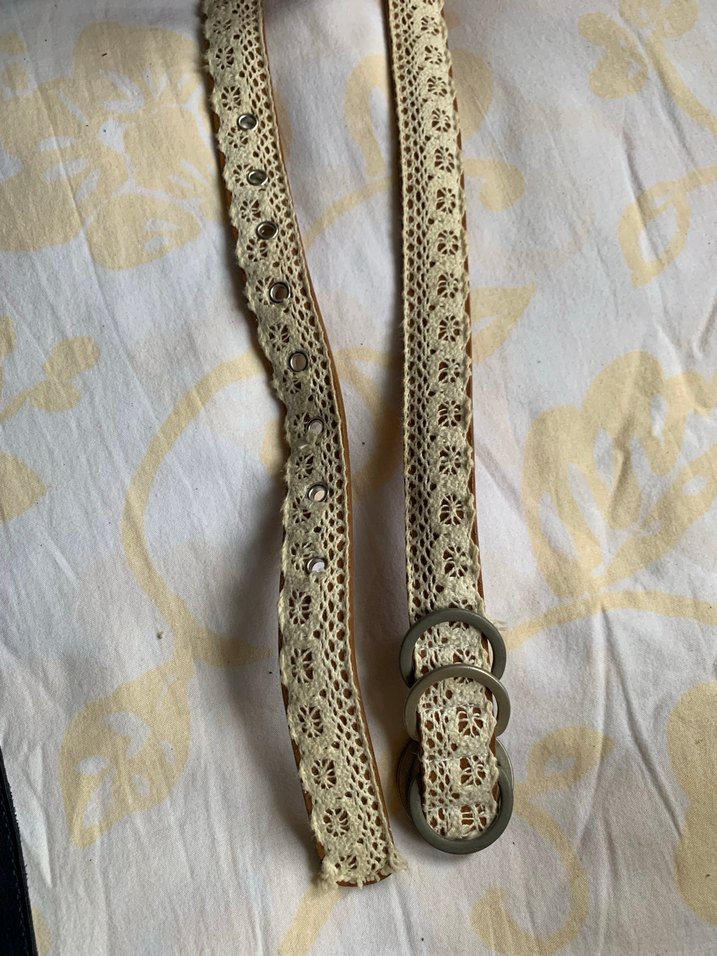 Krem dantel kaplı deri Vintage Bohem Kemer - Görsel 2