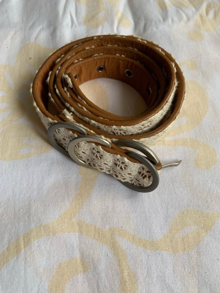 Krem dantel kaplı deri Vintage Bohem Kemer - Görsel 4