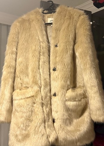 Bej Kadın Midi Boy Kürk Detaylı Kaban - Görsel 4