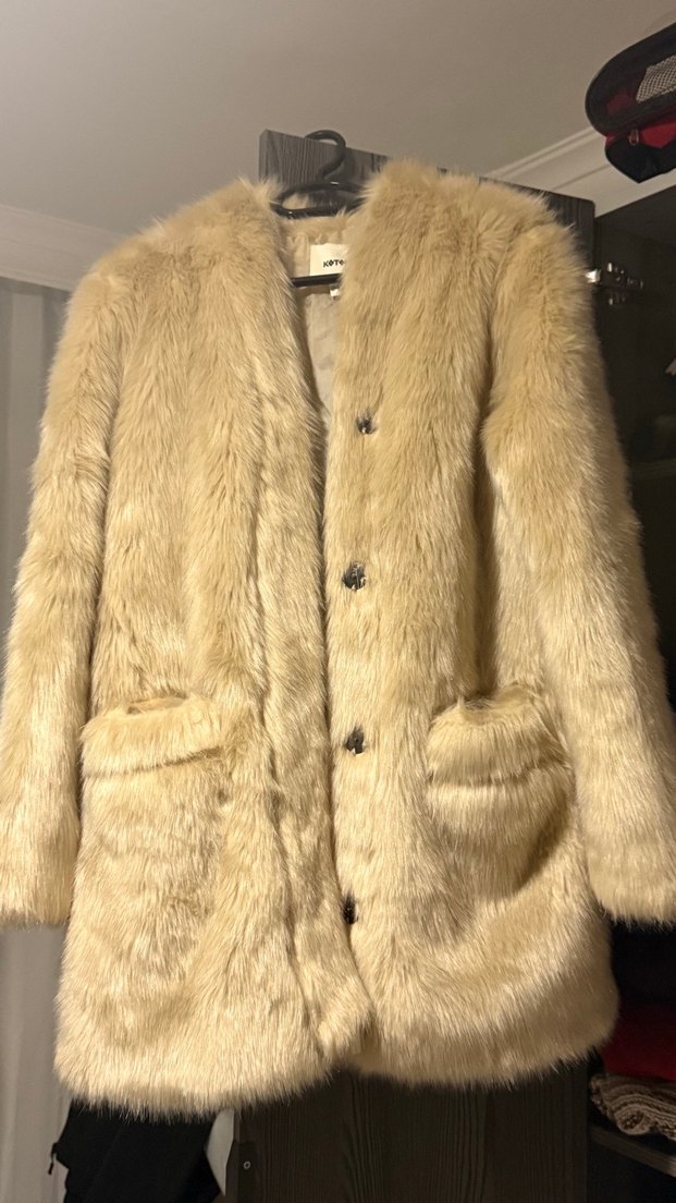 Bej Kadın Midi Boy Kürk Detaylı Kaban - Görsel 4